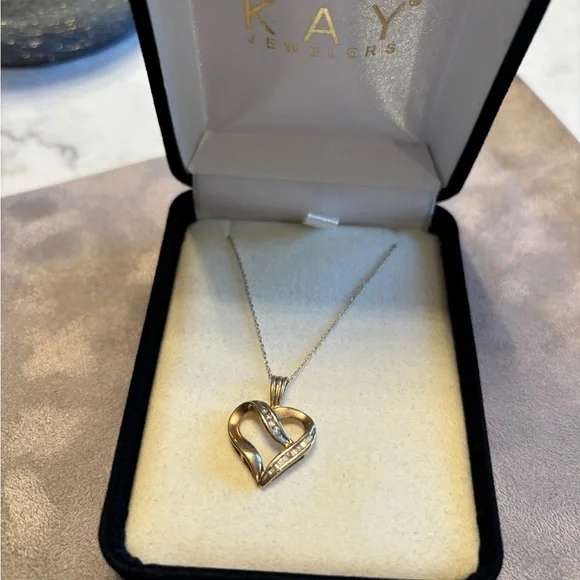 Kay Jewelers Gold Heart Necklace with diamond Accents - Picture 2 of 4